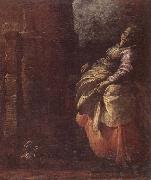A Woman standing before an entrance to a house unknow artist